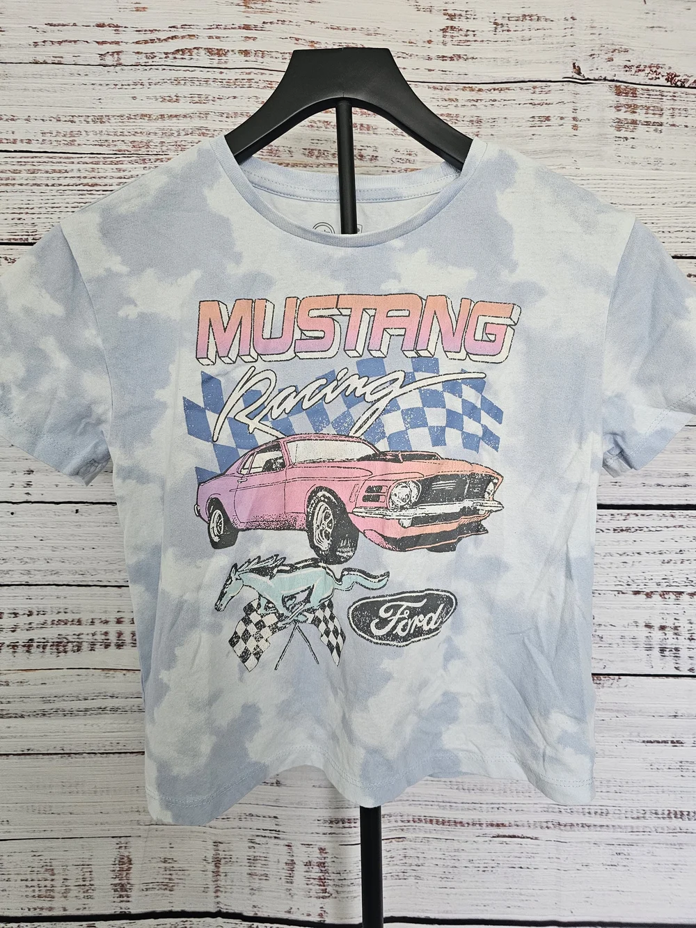 Ford Mustang Racing Graphic Tee for Kids - Light Blue & Pink